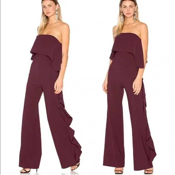 Alexis Kendall Ruffle Strapless Jumpsuit Wide
Leg Plum Burgundy Boho Chic Size M - Picture 3 of 11